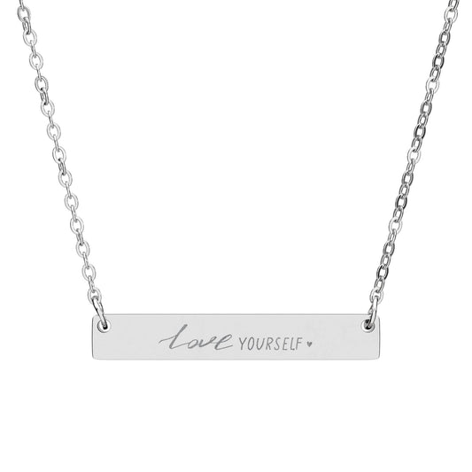 Engraved "Love Yourself" Horizontal Bar Necklace