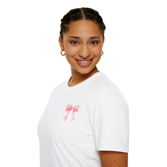 T-Shirt — Pink Ribbon Bow Graphic Tee ("You Are Born to Be Loved")