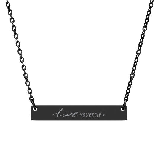 Engraved "Love Yourself" Horizontal Bar Necklace